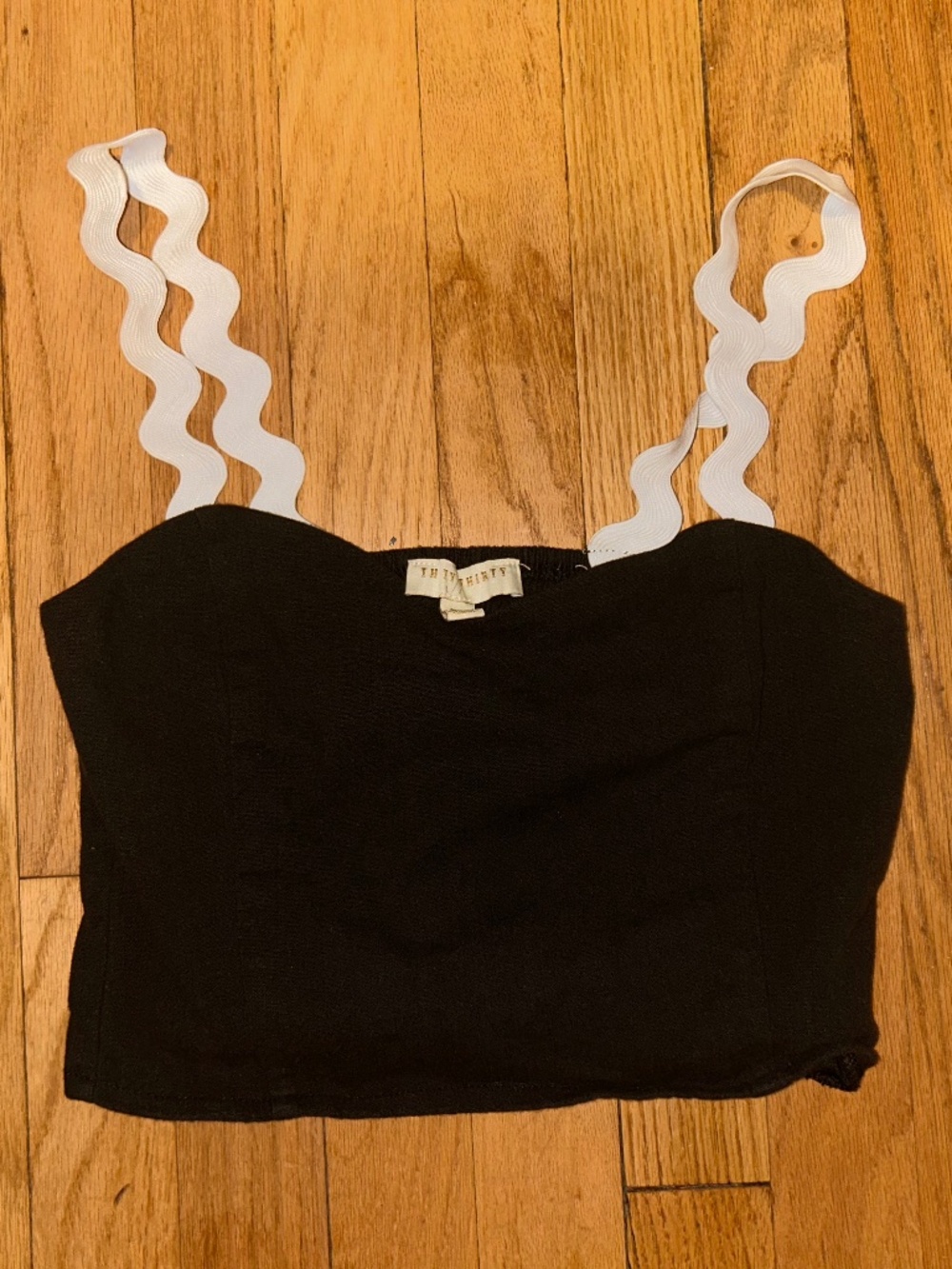 Thirty Thirty Black Crop Top with White Wavy Straps